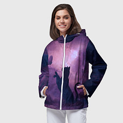 Ветровка с капюшоном женская Кошка играет с бабочкой, цвет: 3D-белый — фото 2