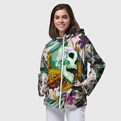 Ветровка с капюшоном женская Череп в цветах, цвет: 3D-белый — фото 2