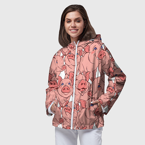 Женская ветровка Свиньи / 3D-Белый – фото 3
