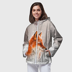 Ветровка с капюшоном женская Лиса и снег, цвет: 3D-белый — фото 2