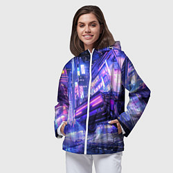 Ветровка с капюшоном женская Cyberpunk city, цвет: 3D-белый — фото 2