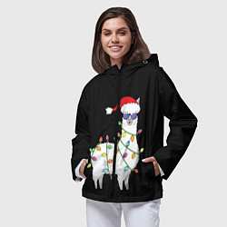 Ветровка с капюшоном женская Рождественская Лама, цвет: 3D-черный — фото 2