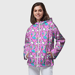 Ветровка с капюшоном женская Единороги и пончики, цвет: 3D-белый — фото 2