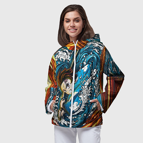 Женская ветровка Танджиро Камадо Клинок демонов / 3D-Белый – фото 3