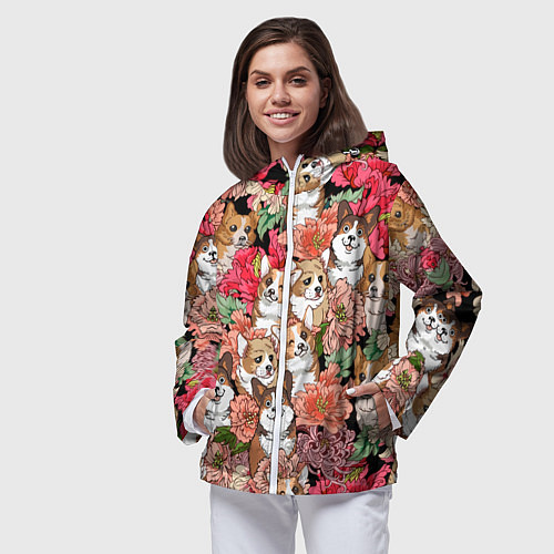 Женская ветровка Корги & Цветы / 3D-Белый – фото 3