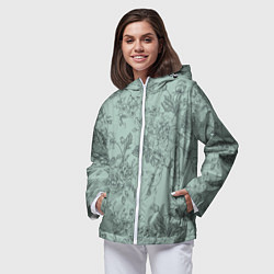 Ветровка с капюшоном женская Пионы и розы, цвет: 3D-белый — фото 2