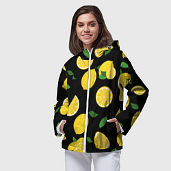 Ветровка с капюшоном женская Лимоны на чёрном, цвет: 3D-белый — фото 2