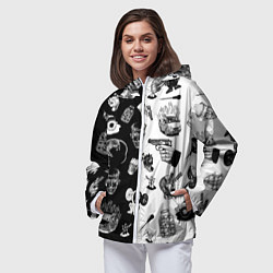Ветровка с капюшоном женская КРОВОСТОК ТАТУИРОВКИ ЧБ, цвет: 3D-белый — фото 2