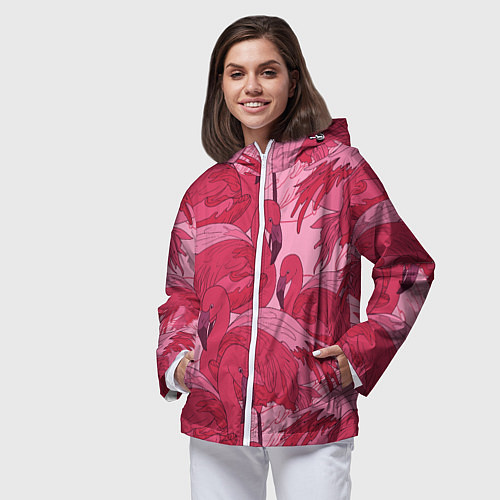 Женская ветровка Розовые фламинго / 3D-Белый – фото 3