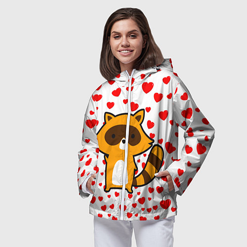 Женская ветровка Енот в сердечках / 3D-Белый – фото 3
