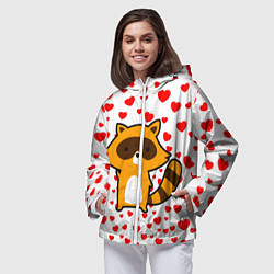 Ветровка с капюшоном женская Енот в сердечках, цвет: 3D-белый — фото 2