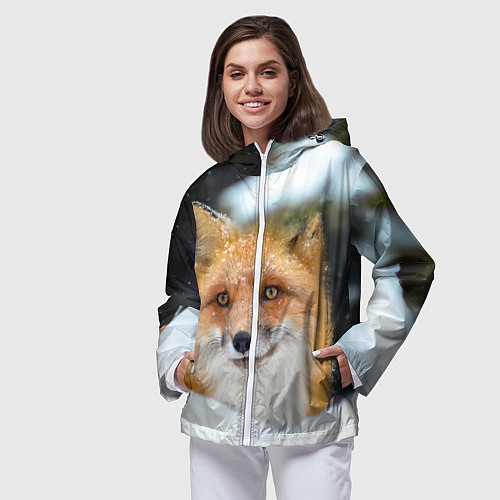 Женская ветровка Лисичка на сугробе / 3D-Белый – фото 3