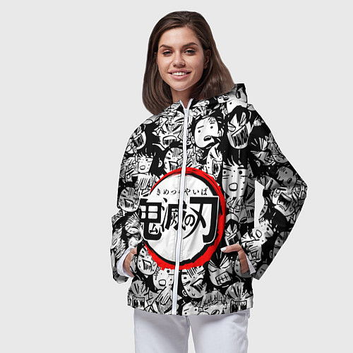 Женская ветровка DEMON SLAYER ЛИЦА УЗОР / 3D-Белый – фото 3