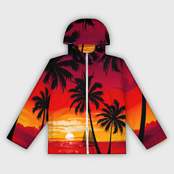 Ветровка с капюшоном женская Гавайский закат, цвет: 3D-белый