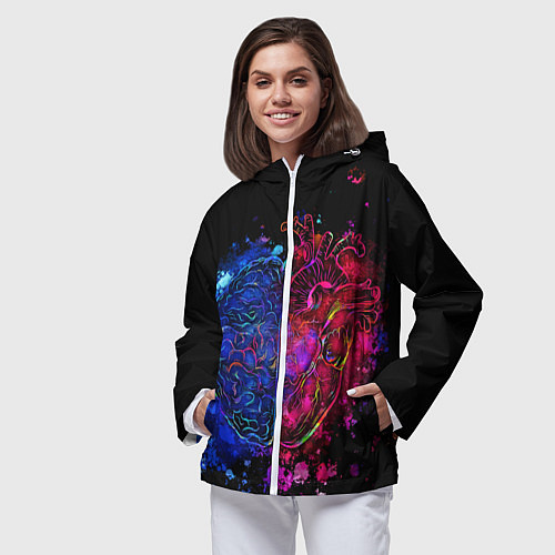 Женская ветровка Сердце и мозг в неоне / 3D-Белый – фото 3