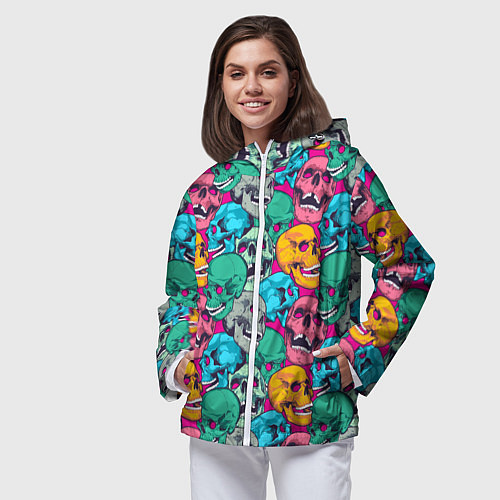 Женская ветровка Яркие черепа на розовом / 3D-Белый – фото 3