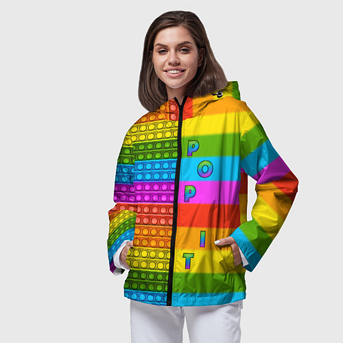 Женская ветровка POP it вертикальная надпись / 3D-Черный – фото 3
