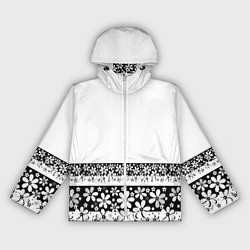 Ветровка с капюшоном женская Черно-белый цветочный принт, цвет: 3D-белый