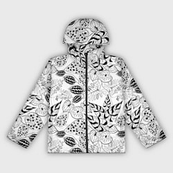 Ветровка с капюшоном женская Черно-белый узор Тропики, цвет: 3D-черный