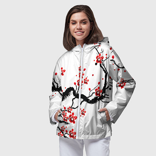 Женская ветровка САКУРА ЦВЕТЁТ И БЛАГАУХАЕТ / 3D-Белый – фото 3