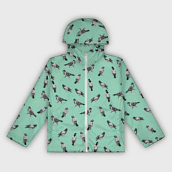 Ветровка с капюшоном женская Голуби на зеленом, цвет: 3D-белый