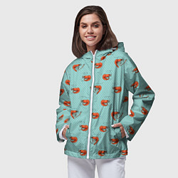 Ветровка с капюшоном женская Креветки паттерн, цвет: 3D-белый — фото 2