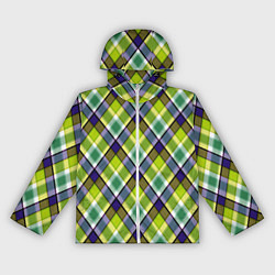 Ветровка с капюшоном женская Крупный клетчатый косой узор, цвет: 3D-белый