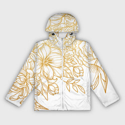 Ветровка с капюшоном женская Золотые цветы на белом, цвет: 3D-белый