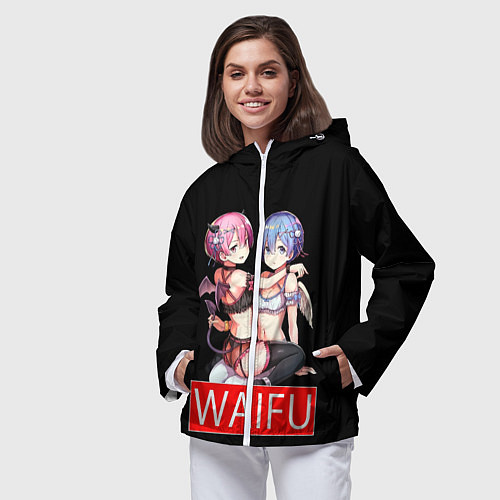Женская ветровка Рем и рам вайфу Re zero ahegao / 3D-Белый – фото 3