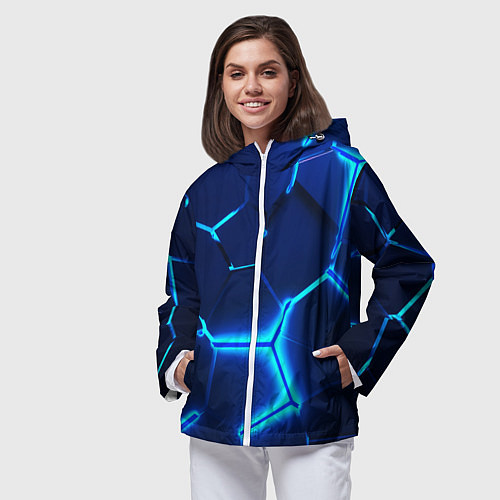 Женская ветровка 3D ПЛИТЫ NEON STEEL НЕОНОВЫЕ ПЛИТЫ / 3D-Белый – фото 3