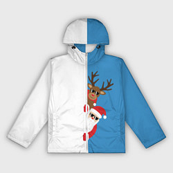 Ветровка с капюшоном женская Крутые Санта и Олень, цвет: 3D-белый