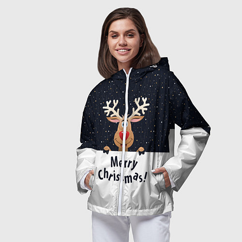 Женская ветровка Новогодний Оленёнок Рудольф / 3D-Белый – фото 3