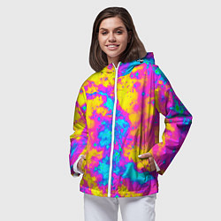 Ветровка с капюшоном женская Яркая абстракция космических красок, цвет: 3D-белый — фото 2