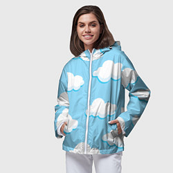 Ветровка с капюшоном женская Белые облака, цвет: 3D-белый — фото 2