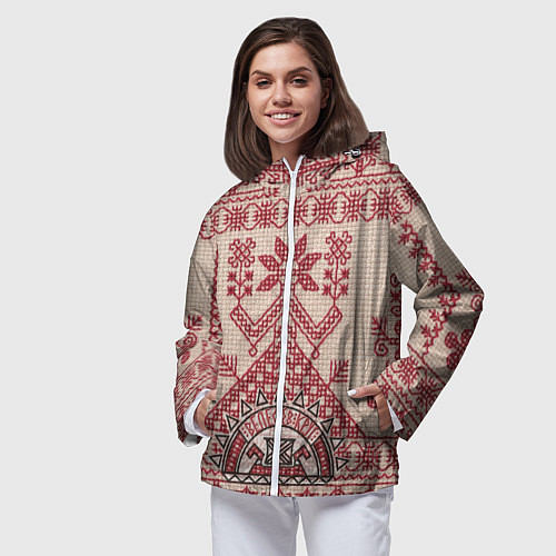 Женская ветровка Славянская вышивка Узоры Руси / 3D-Белый – фото 3
