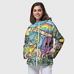 Ветровка с капюшоном женская All you need is The Beatles, цвет: 3D-белый — фото 2