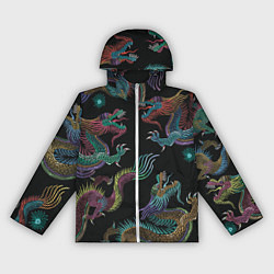 Ветровка с капюшоном женская Цветные драконы, цвет: 3D-белый