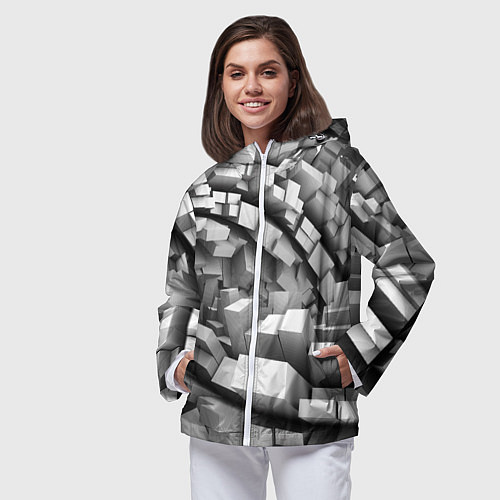 Женская ветровка Геометрическая объёмная абстракция / 3D-Белый – фото 3