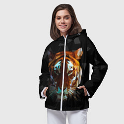 Ветровка с капюшоном женская Тигр стиль Low poly, цвет: 3D-белый — фото 2