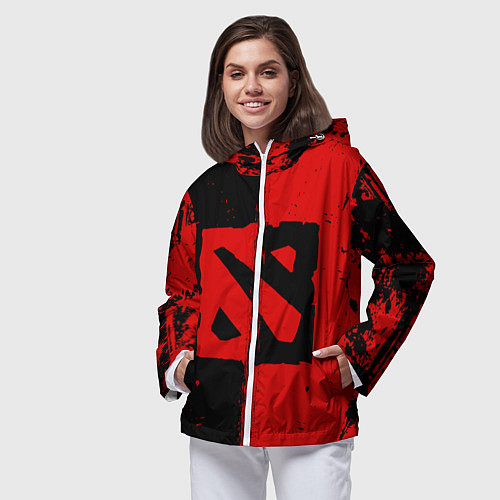 Женская ветровка DOTA 2 БРЫЗГИ КРАСОК, КРАСНО ЧЁРНЫЙ ЛОГО / 3D-Белый – фото 3