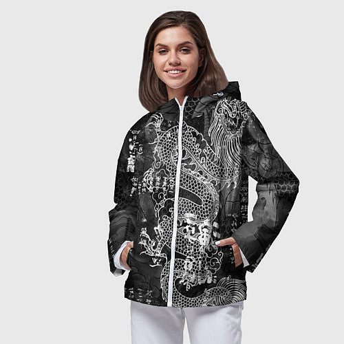 Женская ветровка Dragon Fire Иероглифы Японский Дракон / 3D-Белый – фото 3