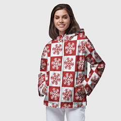Ветровка с капюшоном женская Шахматные Снежинки, цвет: 3D-белый — фото 2