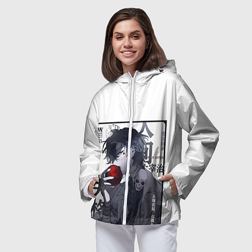Женская ветровка Dazai Дадзай Осаму ест яблоко / 3D-Белый – фото 3