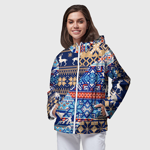 Женская ветровка НОВОГОДНИЙ УЗОР ОЛЕНИ И МЕДВЕДИ НОВЫЙ ГОД 2022 / 3D-Белый – фото 3