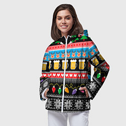 Ветровка с капюшоном женская Новогодний пивной узор, цвет: 3D-белый — фото 2