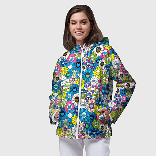 Женская ветровка Takashi Murakami Улыбающиеся цветы / 3D-Белый – фото 3