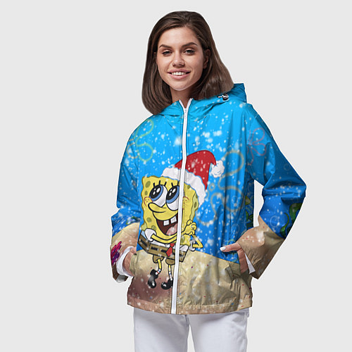 Женская ветровка НОВОГОДНИЙ ГУБКА БОБ КВАДРАТНЫЕ ШТАНЫ / 3D-Белый – фото 3