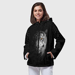 Ветровка с капюшоном женская Тигр черно-белый соты, цвет: 3D-черный — фото 2