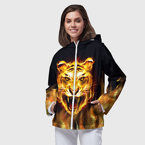 Женская ветровка Тигр В Пламени / 3D-Белый – фото 3