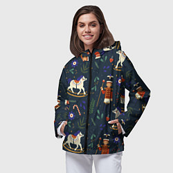 Ветровка с капюшоном женская Щелкунчик паттерн с лошадкой, цвет: 3D-черный — фото 2